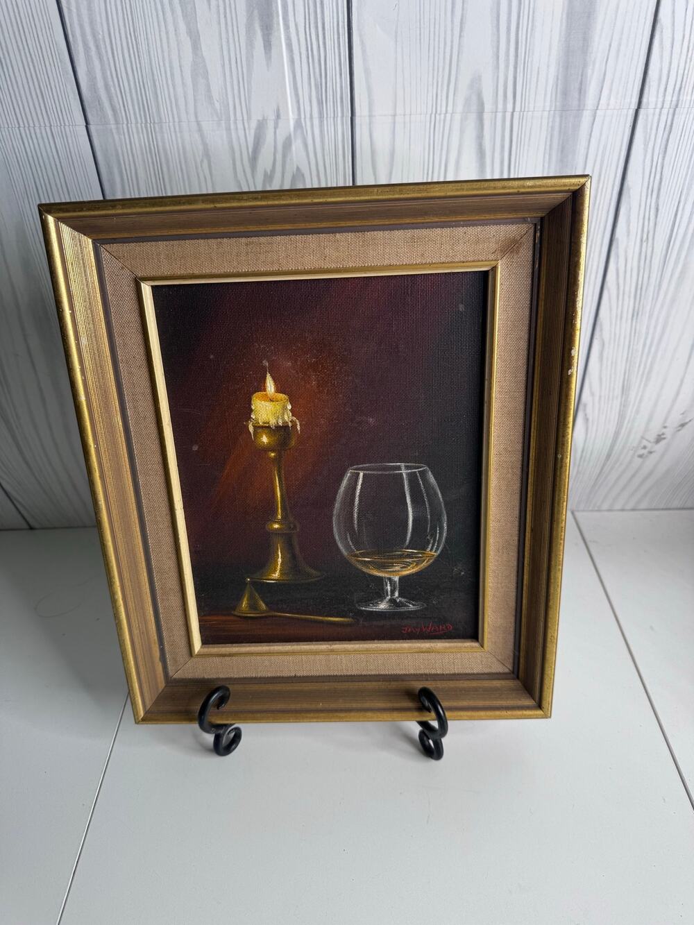 Vintage MCM Original Jay Ward Oil Canvas Candle Wine Still Life Painting Rare